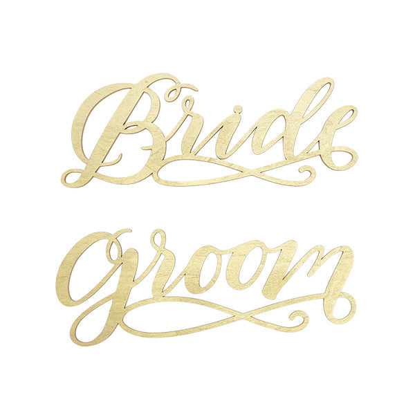 Bride & Groom Gold Wood Chair Signs