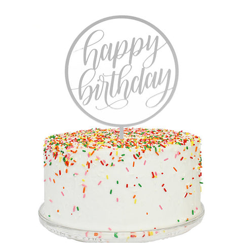 Happy Birthday Silver Mirror Cake Topper