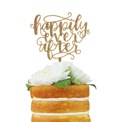 Happily Ever After Script Cake Topper - Gold