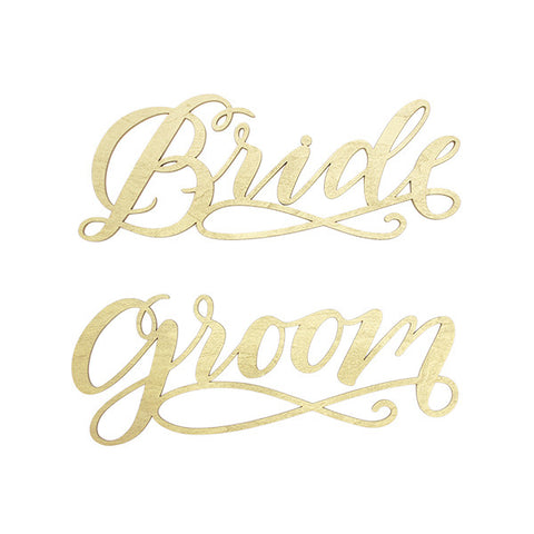 Bride & Groom Gold Wood Chair Signs