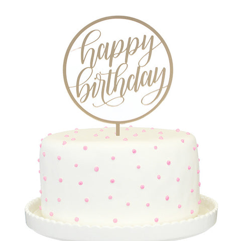 Happy Birthday Gold Mirror Cake Topper