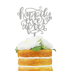 Happily Ever After Script Cake Topper - Silver