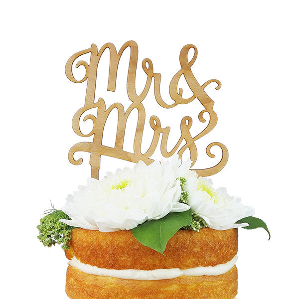 Mr & Mrs Cherry Wood Cake Topper