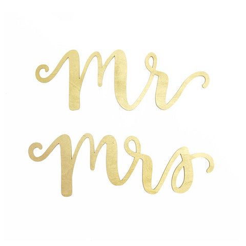 Mr & Mrs Gold Wood Chair Signs